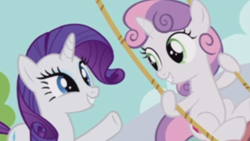 Size: 1136x640 | Tagged: safe, screencap, character:rarity, character:sweetie belle, species:pony, episode:forever filly, g4, my little pony: friendship is magic, sisters