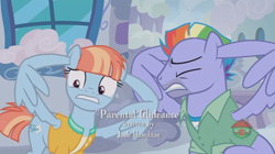 Size: 1236x692 | Tagged: safe, screencap, character:bow hothoof, character:windy whistles, species:pony, ship:windyhoof, episode:parental glideance, g4, my little pony: friendship is magic, credits, ear plugs, rainbow dash's parents, wing hands