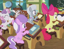 Size: 434x331 | Tagged: safe, screencap, character:apple bloom, character:diamond tiara, character:pipsqueak, character:silver spoon, character:sweetie belle, species:earth pony, species:pony, episode:parental glideance, g4, my little pony: friendship is magic, colt, male