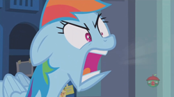 Size: 1236x692 | Tagged: safe, screencap, character:rainbow dash, species:pegasus, species:pony, episode:parental glideance, g4, my little pony: friendship is magic, angry, female, locker room, quiet, ragebow dash, rainbow dash is best facemaker, solo, stop