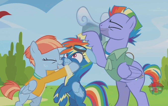 Size: 678x429 | Tagged: safe, screencap, character:bow hothoof, character:rainbow dash, character:windy whistles, species:pegasus, species:pony, ship:windyhoof, episode:parental glideance, g4, my little pony: friendship is magic, animated, cheek rub, clothing, cute, father and daughter, female, gif, goggles, loop, male, mother and daughter, noogie, rainbow dash's parents, squishy cheeks, uniform, wonderbolts uniform