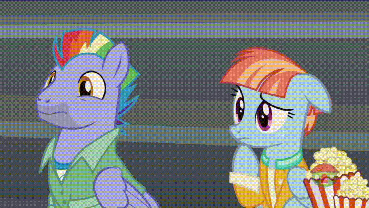 Size: 1280x720 | Tagged: safe, screencap, character:bow hothoof, character:scootaloo, character:windy whistles, species:pegasus, species:pony, ship:windyhoof, episode:parental glideance, g4, my little pony: friendship is magic, animated, female, food, gif, male, popcorn, rainbow dash's parents