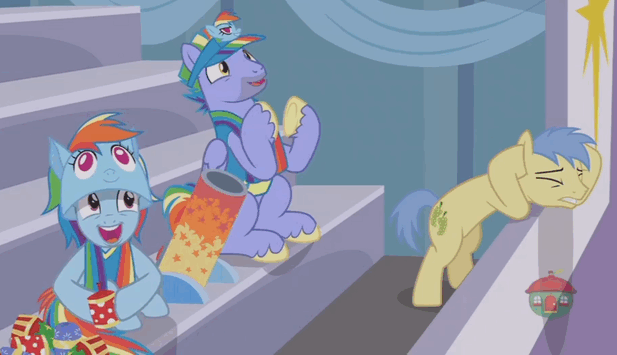 Size: 617x355 | Tagged: safe, screencap, character:bow hothoof, character:goldengrape, character:windy whistles, species:earth pony, species:pegasus, species:pony, ship:windyhoof, episode:parental glideance, g4, my little pony: friendship is magic, animated, cheering, covering ears, fireworks, gif, mortar, rainbow dash's parents, treehouse logo