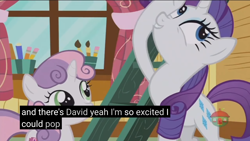 Size: 2560x1440 | Tagged: safe, screencap, character:rarity, character:sweetie belle, species:pony, episode:forever filly, g4, my little pony: friendship is magic, meme, treehouse, treehouse logo, youtube caption