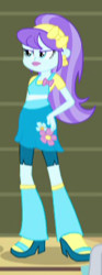 Size: 143x383 | Tagged: safe, screencap, character:aqua blossom, equestria girls:rainbow rocks, g4, my little pony:equestria girls, background human, boots, cropped, flower, frown, hand on butt, high heel boots, solo