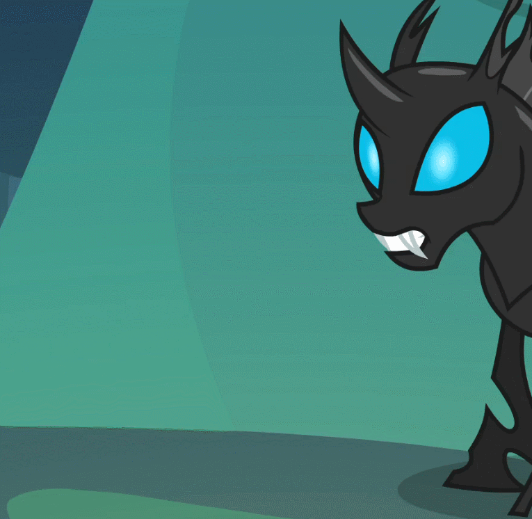 Size: 765x746 | Tagged: safe, screencap, character:queen chrysalis, character:starlight glimmer, species:changeling, species:pony, species:unicorn, episode:to where and back again, g4, my little pony: friendship is magic, animated, changeling queen, cropped, female, gif, violence