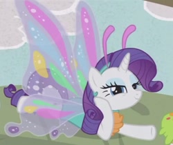 Size: 1060x891 | Tagged: safe, screencap, character:rarity, species:pony, episode:forever filly, g4, my little pony: friendship is magic, glimmer wings, rarifly (costume)
