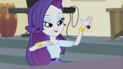 Size: 1100x618 | Tagged: safe, screencap, character:rarity, episode:player piano, equestria girls:rainbow rocks, g4, my little pony:equestria girls, bracelet, drums, jewelry, keyboard, lidded eyes, solo, xylophone