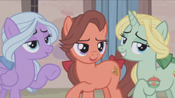 Size: 1236x694 | Tagged: safe, screencap, character:dear darling, character:fond feather, character:swoon song, species:pony, episode:hard to say anything, g4, my little pony: friendship is magic, background pony, bimbettes, female, trio, trio female