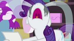 Size: 1280x720 | Tagged: safe, screencap, character:rarity, species:pony, species:unicorn, episode:forever filly, g4, my little pony: friendship is magic, crying, female, makeup, mare, marshmelodrama, nose in the air, ocular gushers, open mouth, running makeup, solo, uvula, volumetric mouth