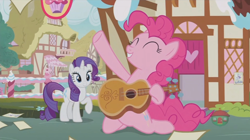 Size: 1234x692 | Tagged: safe, screencap, character:pinkie pie, character:rarity, species:pony, episode:honest apple, g4, my little pony: friendship is magic, guitar