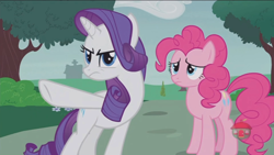 Size: 1234x694 | Tagged: safe, screencap, character:pinkie pie, character:rarity, species:pony, episode:honest apple, g4, my little pony: friendship is magic, angry
