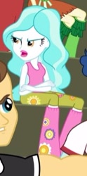 Size: 181x365 | Tagged: safe, screencap, character:curly winds, character:paisley, equestria girls:rainbow rocks, g4, my little pony:equestria girls, angry, background human, boots, cropped, crossed arms, curly winds, flower, high heel boots, some blue guy, sweet leaf, teddy t. touchdown