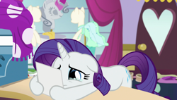 Size: 1920x1090 | Tagged: safe, screencap, character:rarity, species:pony, episode:forever filly, g4, my little pony: friendship is magic, canterlot carousel, hoof hold, solo, teary eyes