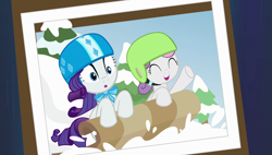 Size: 1920x1090 | Tagged: safe, screencap, character:rarity, character:sweetie belle, species:pony, episode:forever filly, g4, my little pony: friendship is magic, photo, sisters, sled, toboggan