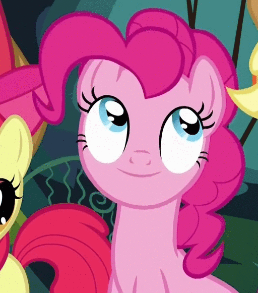 Size: 512x581 | Tagged: safe, screencap, character:apple bloom, character:applejack, character:pinkie pie, species:pony, episode:pinkie apple pie, g4, my little pony: friendship is magic, animated, cropped, gif, looking up, loop, solo focus