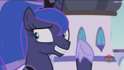 Size: 1920x1080 | Tagged: safe, screencap, character:princess luna, species:pony, episode:a royal problem, g4, my little pony: friendship is magic, forced smile, grin, nervous, nervous grin, smile and wave, smiling, solo