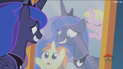 Size: 1920x1080 | Tagged: safe, screencap, character:princess luna, species:pony, episode:a royal problem, g4, my little pony: friendship is magic, grin, indian summer, mirror, nightmare, raspberry cream, smiling