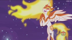 Size: 1920x1080 | Tagged: safe, screencap, character:daybreaker, character:princess celestia, species:pony, episode:a royal problem, g4, my little pony: friendship is magic, hooves together, laughing, mane of fire, solo