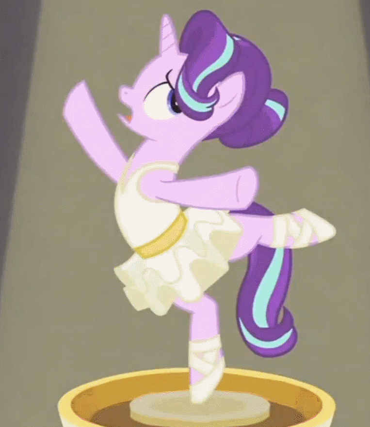 Size: 763x882 | Tagged: safe, screencap, character:starlight glimmer, species:pony, episode:a royal problem, g4, my little pony: friendship is magic, animated, backbend, ballerina, clothing, cropped, gif, glimmerina, leotard, music box, solo, tutu