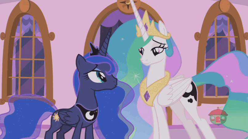 Size: 806x451 | Tagged: safe, screencap, character:princess celestia, character:princess luna, species:alicorn, species:pony, episode:a royal problem, g4, my little pony: friendship is magic, animated, female, gif, hug, mare, sisters, swapped cutie marks