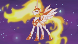 Size: 1280x720 | Tagged: safe, screencap, character:daybreaker, character:princess celestia, species:alicorn, species:pony, episode:a royal problem, g4, my little pony: friendship is magic, female, mane of fire, mare, solo