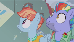 Size: 1366x768 | Tagged: safe, screencap, character:bow hothoof, character:windy whistles, species:pegasus, species:pony, ship:windyhoof, episode:parental glideance, g4, my little pony: friendship is magic, rainbow dash's parents, treehouse logo, wide eyes