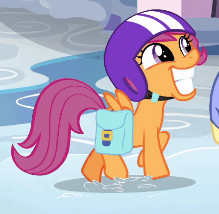 Size: 447x437 | Tagged: safe, screencap, character:scootaloo, species:pegasus, species:pony, episode:parental glideance, g4, my little pony: friendship is magic, animated, cloud, cropped, cute, cutealoo, excited, gif, grin, happy, helmet, prancing, raised hoof, raised leg, saddle bag, smiling, solo focus, spread wings, squee, trotting, trotting in place, wings