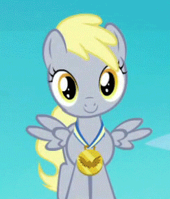 Size: 248x290 | Tagged: safe, screencap, character:derpy hooves, species:pony, episode:parental glideance, g4, my little pony: friendship is magic, animated, cropped, derp, female, filly, filly derpy, fridge horror, gif, medal, solo, the implications are horrible, time lapse, unfortunate implications, what the fuck hasbro, younger