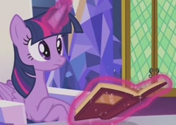 Size: 1004x712 | Tagged: safe, screencap, character:twilight sparkle, character:twilight sparkle (alicorn), species:alicorn, species:pony, episode:not asking for trouble, g4, my little pony: friendship is magic, crossed hooves, magic, solo, telekinesis, twilight's castle