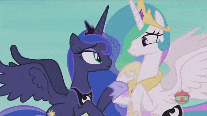Size: 680x382 | Tagged: safe, screencap, character:daybreaker, character:princess celestia, character:princess luna, species:alicorn, species:pony, episode:a royal problem, g4, my little pony: friendship is magic, animated, crying, cute, female, gif, holding hooves, looking at each other, mare, royal sisters, sisterly love, smiling