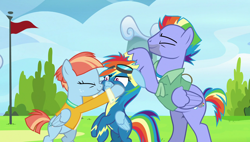 Size: 1920x1090 | Tagged: safe, screencap, character:bow hothoof, character:rainbow dash, character:windy whistles, species:pony, ship:windyhoof, episode:parental glideance, g4, my little pony: friendship is magic, clothing, rainbow dash's parents, uniform, wonderbolts uniform