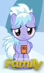 Size: 210x349 | Tagged: safe, screencap, character:cloudchaser, species:pony, episode:parental glideance, g4, my little pony: friendship is magic, cropped, cute, cutechaser, discovery family logo, female, filly, sad, solo