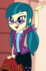 Size: 541x829 | Tagged: safe, screencap, character:juniper montage, equestria girls:movie magic, g4, my little pony:equestria girls, clothing, cropped, cute, female, glasses, junibetes, skirt, solo