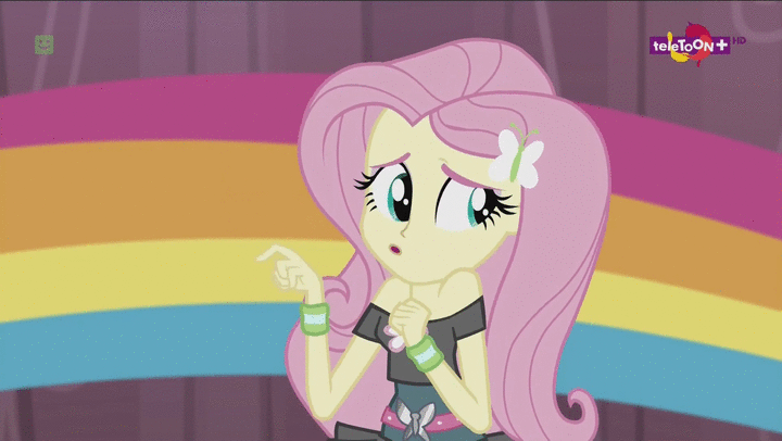 Size: 720x406 | Tagged: safe, screencap, character:fluttershy, character:rarity, equestria girls:dance magic, g4, my little pony:equestria girls, animated, ballet slippers, canterlot high, clothing, context is for the weak, eyes closed, female, gif, hug, nuzzling, rainbow, shipping fuel, skirt, teletoon, tutu