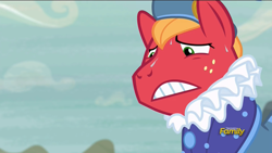 Size: 1920x1080 | Tagged: safe, screencap, character:big mcintosh, species:pony, episode:hard to say anything, g4, my little pony: friendship is magic, discovery family logo, dressup, prince outfit, ruff (clothing), solo, sweat