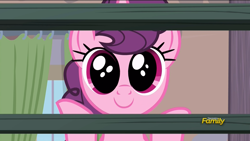 Size: 1920x1080 | Tagged: safe, screencap, character:sugar belle, species:pony, episode:hard to say anything, g4, my little pony: friendship is magic, big eyes, cute, discovery family logo, faec, smiling, solo, staring into your soul, sugarbetes