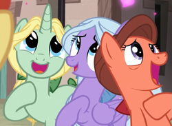 Size: 701x512 | Tagged: safe, screencap, character:dear darling, character:fond feather, character:swoon song, species:pony, episode:hard to say anything, g4, my little pony: friendship is magic, bimbettes, female, trio, trio female