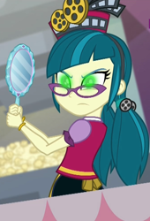 Size: 674x994 | Tagged: safe, screencap, character:juniper montage, equestria girls:mirror magic, g4, my little pony:equestria girls, cropped, food, glowing eyes, mirror, popcorn, solo