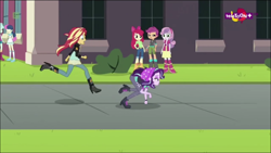 Size: 1366x768 | Tagged: safe, screencap, character:apple bloom, character:bon bon, character:lyra heartstrings, character:scootaloo, character:starlight glimmer, character:sunset shimmer, character:sweetie belle, character:sweetie drops, species:pegasus, species:pony, equestria girls:mirror magic, g4, my little pony:equestria girls, all fours, beanie, clothing, cutie mark crusaders, faec, hat, humans doing horse things, majestic as fuck, teletoon