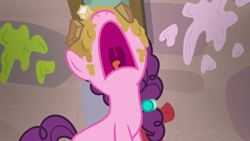 Size: 1280x720 | Tagged: safe, screencap, character:sugar belle, species:pony, episode:hard to say anything, g4, my little pony: friendship is magic, nose in the air, open mouth, solo, volumetric mouth, yelling