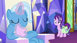 Size: 1920x1080 | Tagged: safe, screencap, character:starlight glimmer, character:trixie, species:pony, episode:all bottled up, g4, my little pony: friendship is magic, duo, magic, napkin, saddle bag, telekinesis, twilight's castle