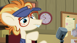 Size: 1920x1080 | Tagged: safe, screencap, character:dave the intern, species:pony, episode:all bottled up, g4, my little pony: friendship is magic, clock, escape room, ginger locks, manehattan escapes, microphone, solo