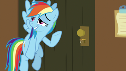 Size: 1920x1080 | Tagged: safe, screencap, character:rainbow dash, species:pony, episode:all bottled up, g4, my little pony: friendship is magic, door, escape room, flying, key, lock, manehattan escapes, solo