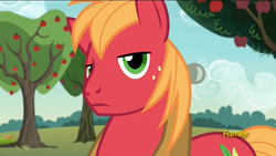 Size: 1920x1080 | Tagged: safe, screencap, character:big mcintosh, species:pony, episode:honest apple, g4, my little pony: friendship is magic, apple tree, discovery family logo, frown, lidded eyes, male, solo, stallion, tree, unamused