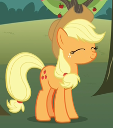 Size: 654x739 | Tagged: safe, screencap, character:applejack, species:pony, episode:honest apple, g4, my little pony: friendship is magic, cropped, cute, eyes closed, female, mare, smiling, solo