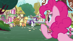 Size: 1280x720 | Tagged: safe, screencap, character:applejack, character:pinkie pie, character:rarity, character:spike, species:dragon, episode:honest apple, g4, my little pony: friendship is magic, out of focus