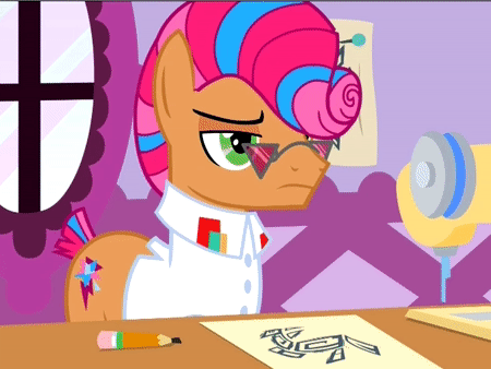 Size: 450x338 | Tagged: safe, screencap, character:starstreak, species:earth pony, species:pony, episode:honest apple, g4, my little pony: friendship is magic, animated, clothing, cropped, gif, glasses, male, mouth hold, paper, pencil, shirt, solo, stallion
