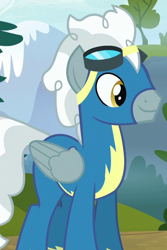 Size: 576x860 | Tagged: safe, screencap, character:silver lining, species:pegasus, species:pony, episode:newbie dash, g4, my little pony: friendship is magic, clothing, cropped, male, solo, stallion, uniform, wonderbolts uniform