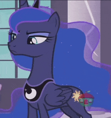 Size: 360x382 | Tagged: safe, screencap, character:princess luna, character:starlight glimmer, species:pony, episode:a royal problem, g4, my little pony: friendship is magic, animated, cropped, cute, floppy ears, frown, gif, glare, lidded eyes, lunabetes, sad, solo focus, swapped cutie marks, treehouse logo, upset